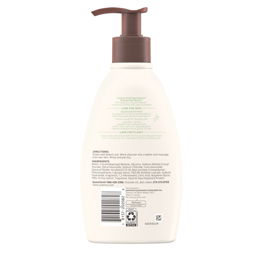 Aveeno Positively Radiant Brightening Cleanser, Soy Extract, 11 fl. oz