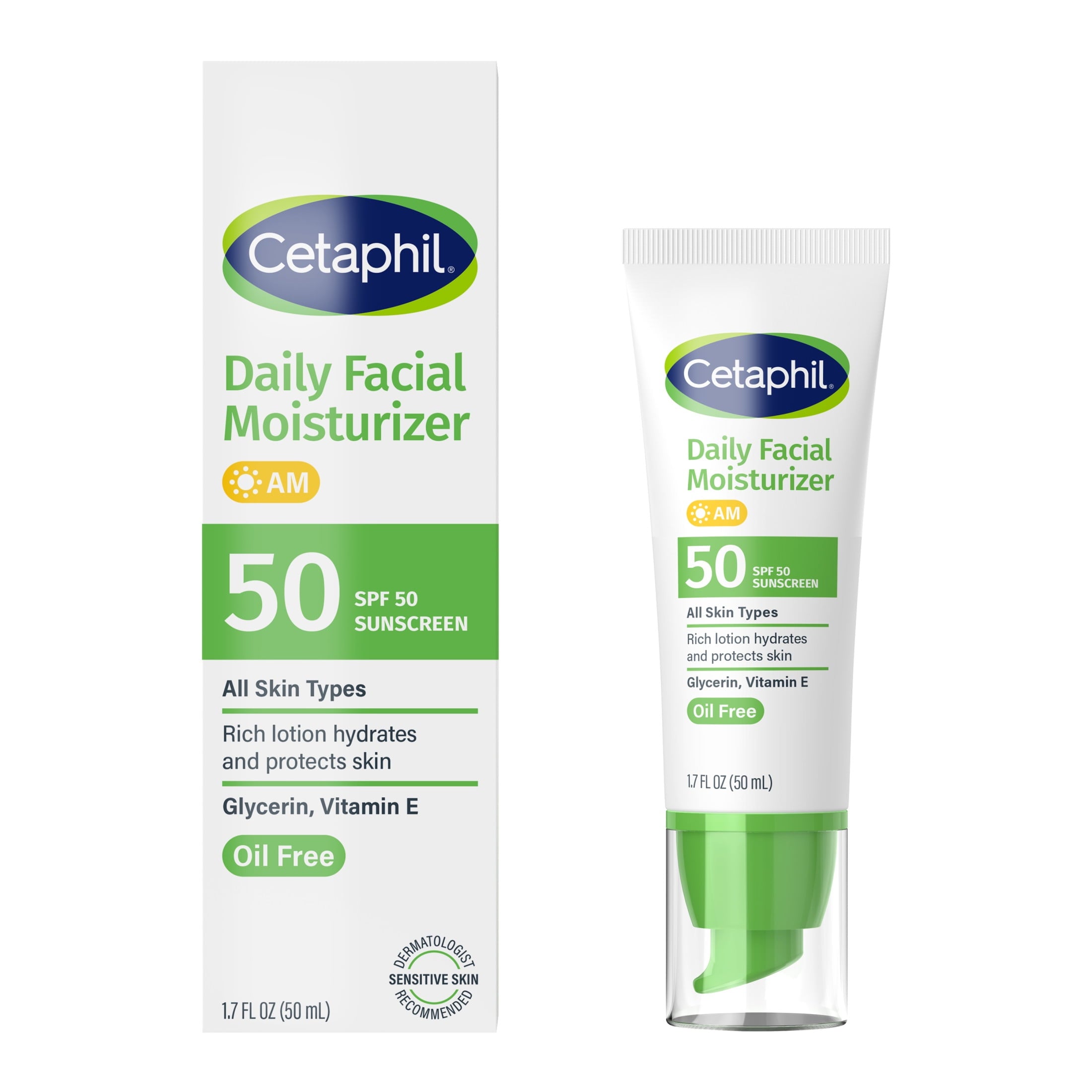 Cetaphil Daily Facial Moisturizer Lotion, Broad Spectrum SPF 50, 1.7 fl oz