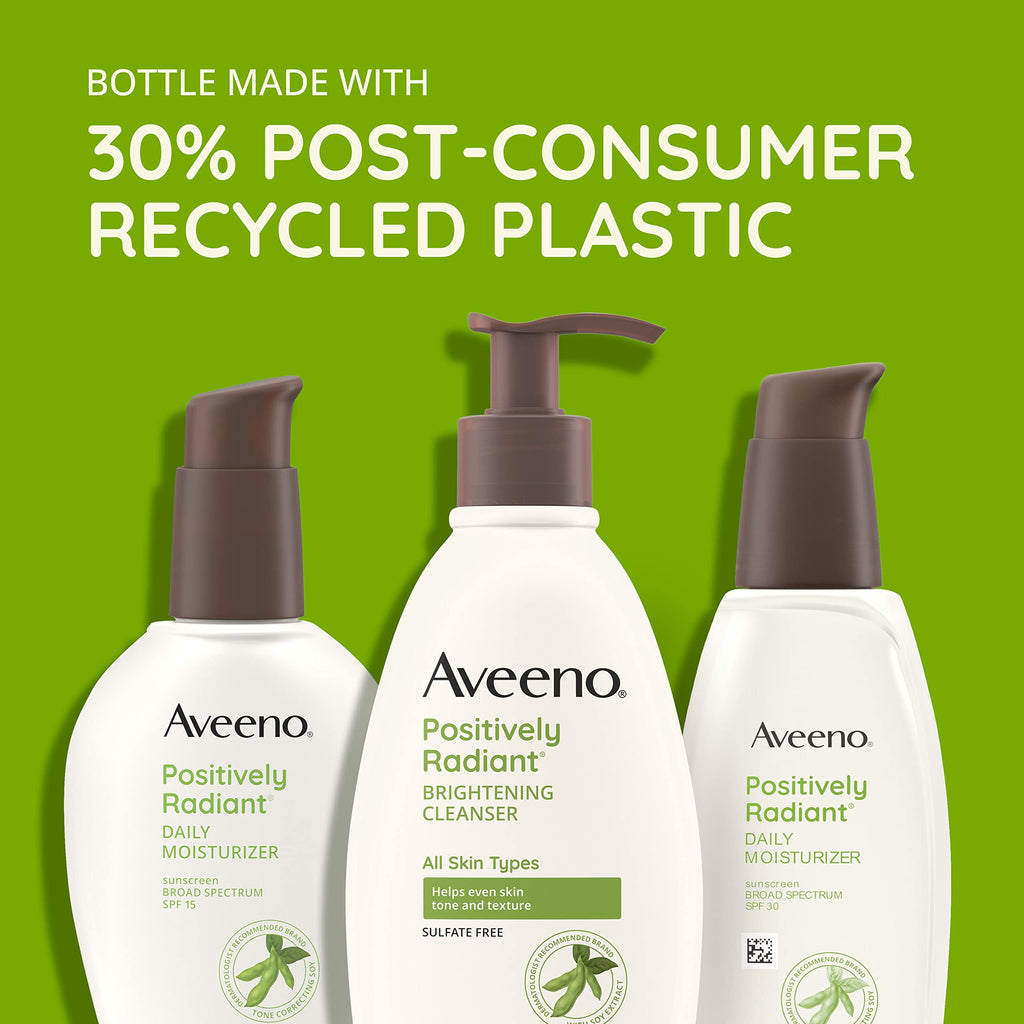 Aveeno Positively Radiant Daily Facial Moisturizer with Broad Spectrum SPF 15 Sunscreen & Soy, Improves the Look of Skin Tone & Texture, Hypoallergenic, Oil-Free, Non-Comedogenic, 4 fl. Oz