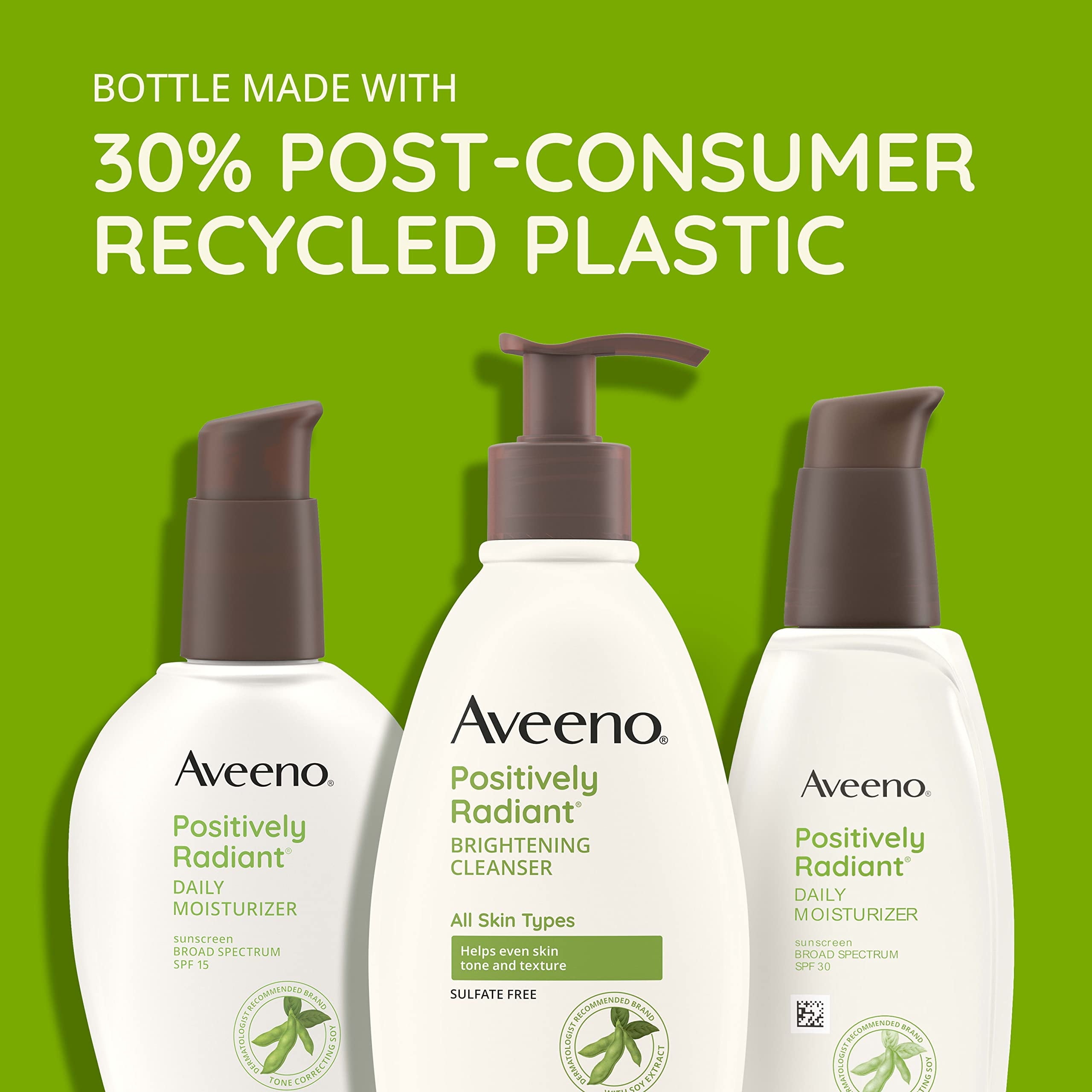 Aveeno Positively Radiant Daily Facial Moisturizer with Broad Spectrum SPF 15 Sunscreen & Soy, Improves the Look of Skin Tone & Texture, Hypoallergenic, Oil-Free, Non-Comedogenic, 4 fl. Oz