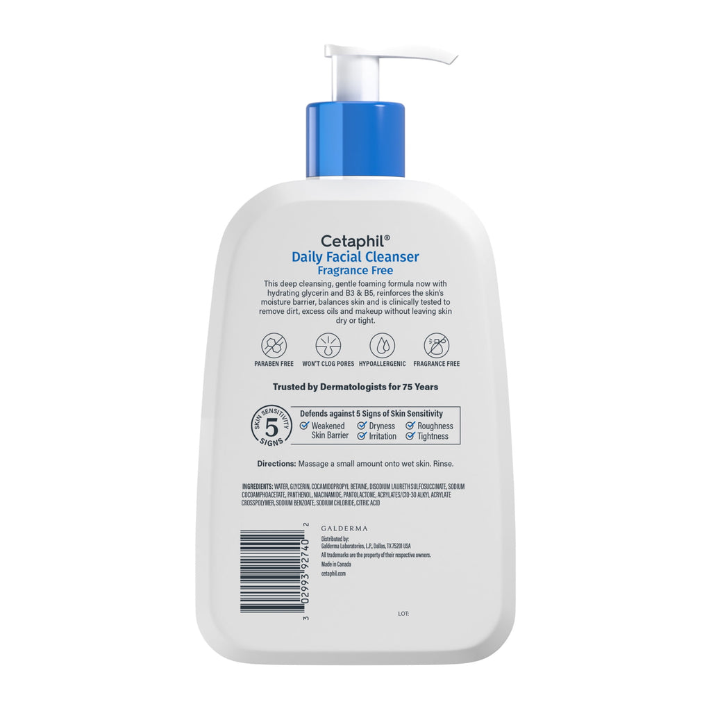 Cetaphil Daily Facial Cleanser Face Wash for Sensitive, Normal to Oily Skin, Fragrance Free, 16 oz