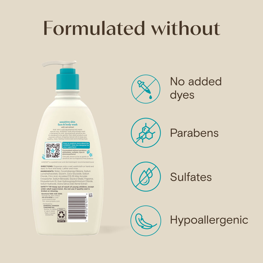 Aveeno Kids Face & Body Wash for Sensitive Skin, 18 Fl oz