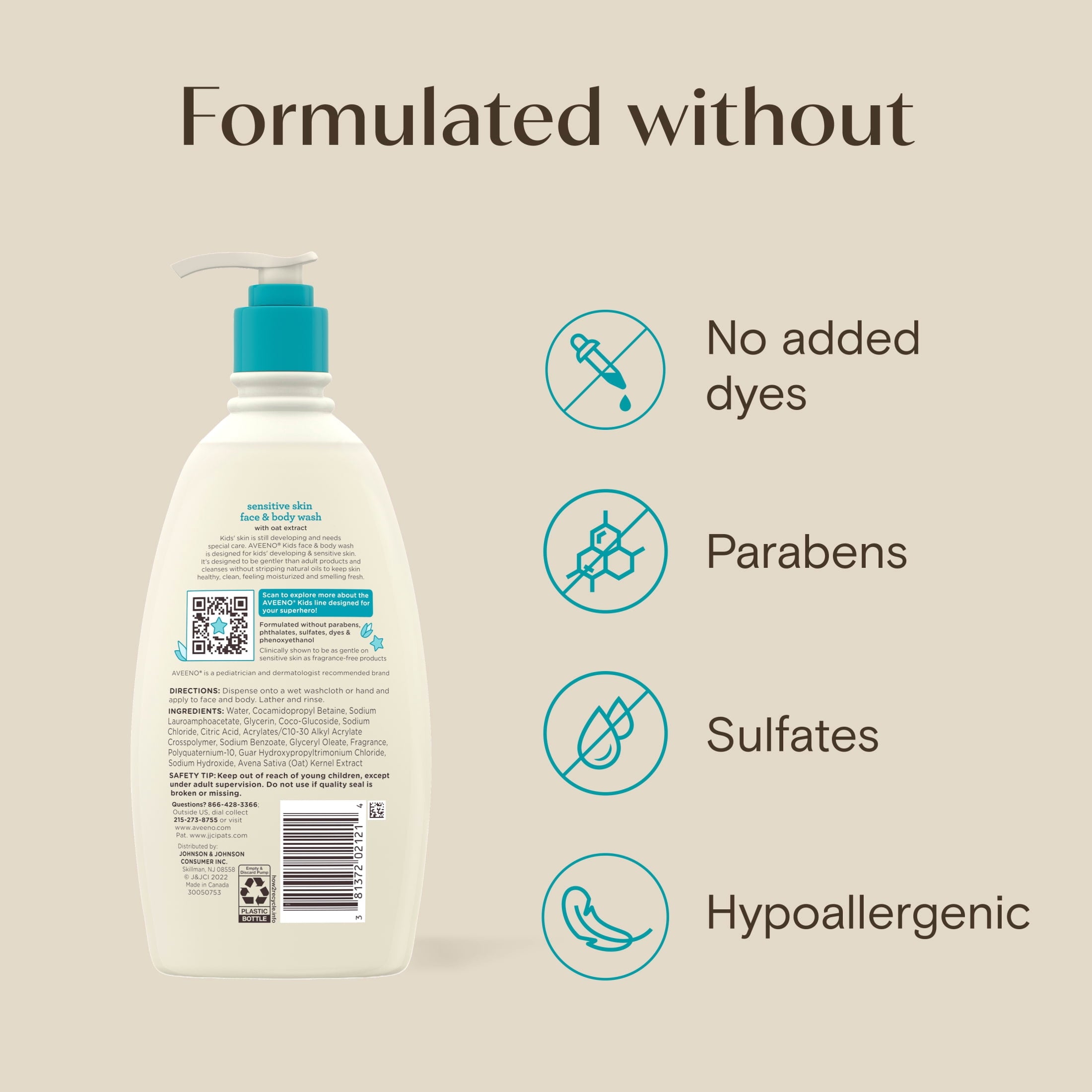 Aveeno Kids Face & Body Wash for Sensitive Skin, 18 Fl oz