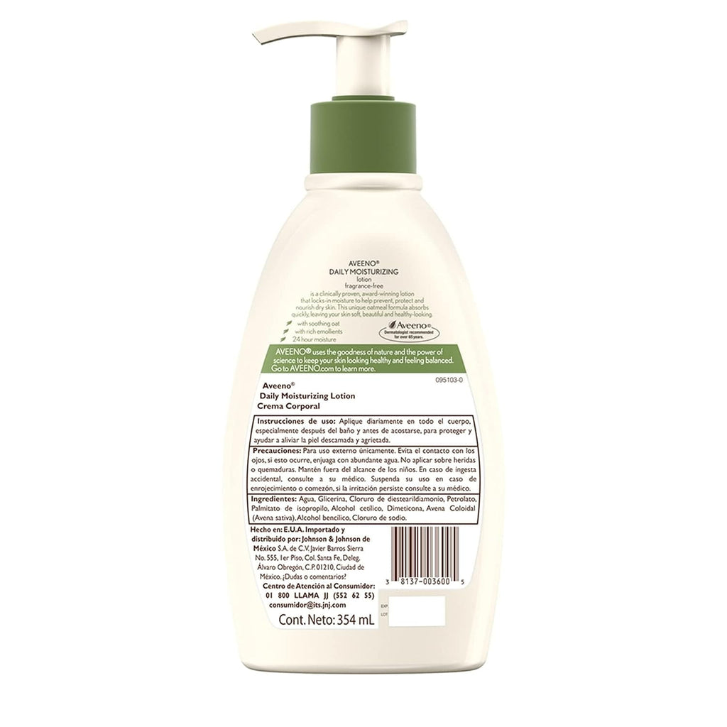 Aveeno Moisturizer 12 oz. Pump Bottle Lotion Unscented, 1 Count