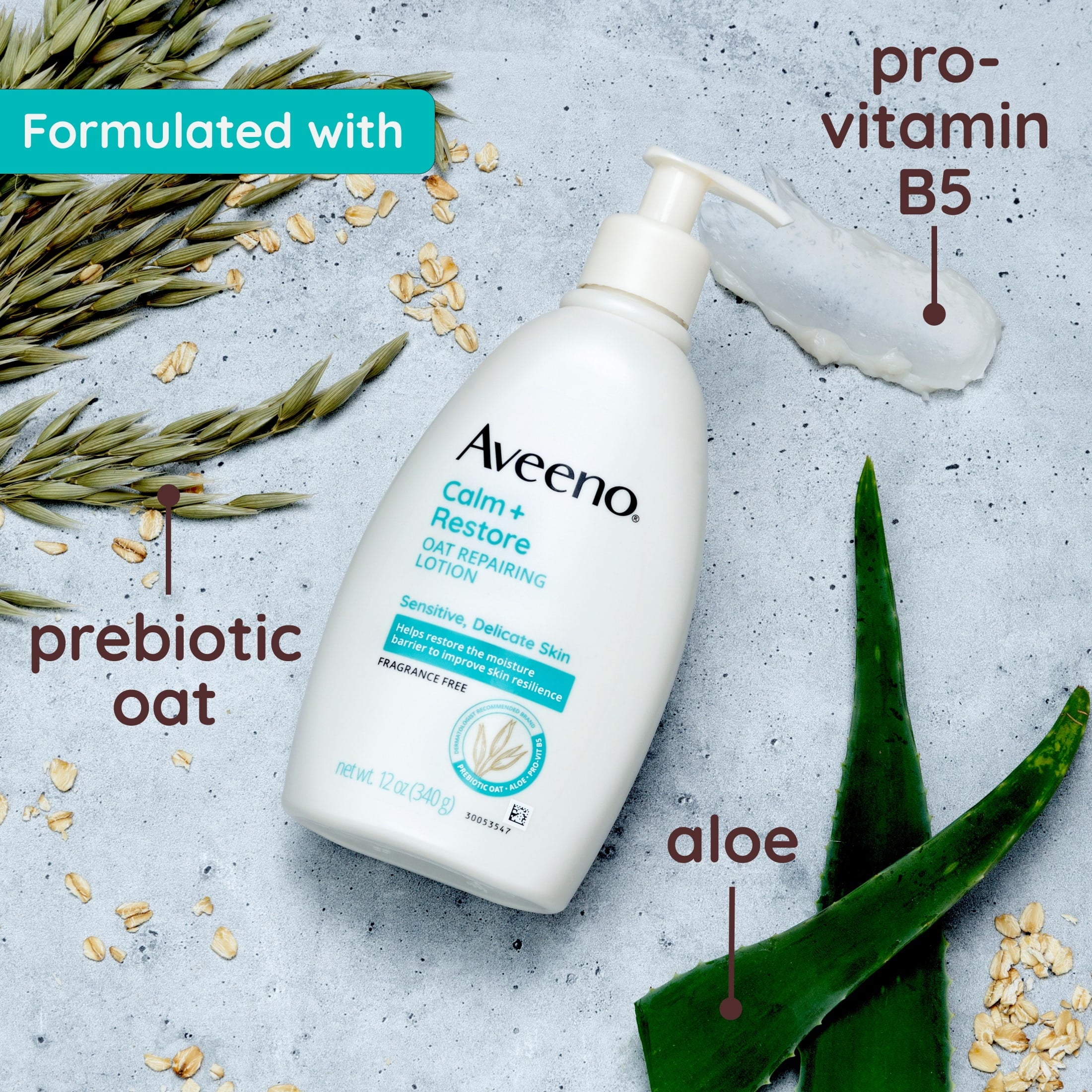 Aveeno Calm + Restore Fragrance Free Sensitive Skin Body Lotion, 12 oz