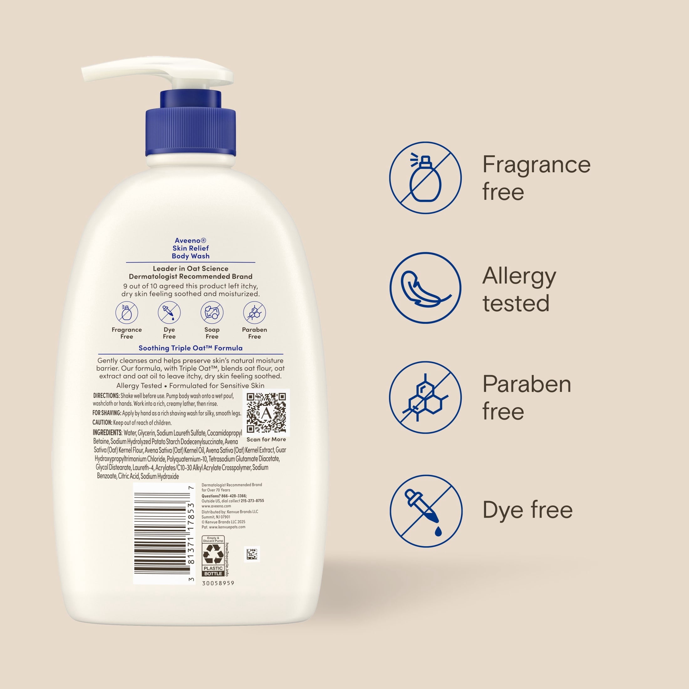 Aveeno Skin Relief Body Wash, Fragrance-Free, Value Size 33 Fl oz