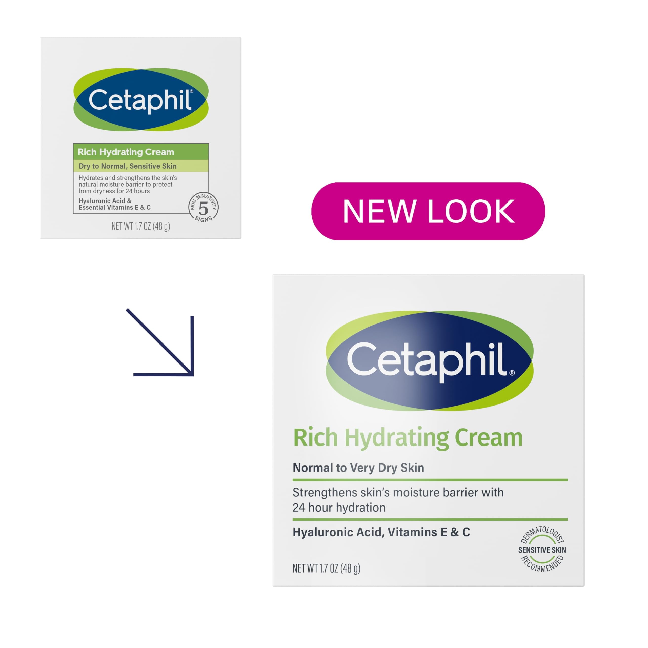 CETAPHIL Rich Hydrating Night Cream HYZ01 For Face, With Hyaluronic Acid, 1.7 oz, Moisturizing Cream For Dry To Very Dry Skin, No Added Fragrance, (Packaging May Vary)