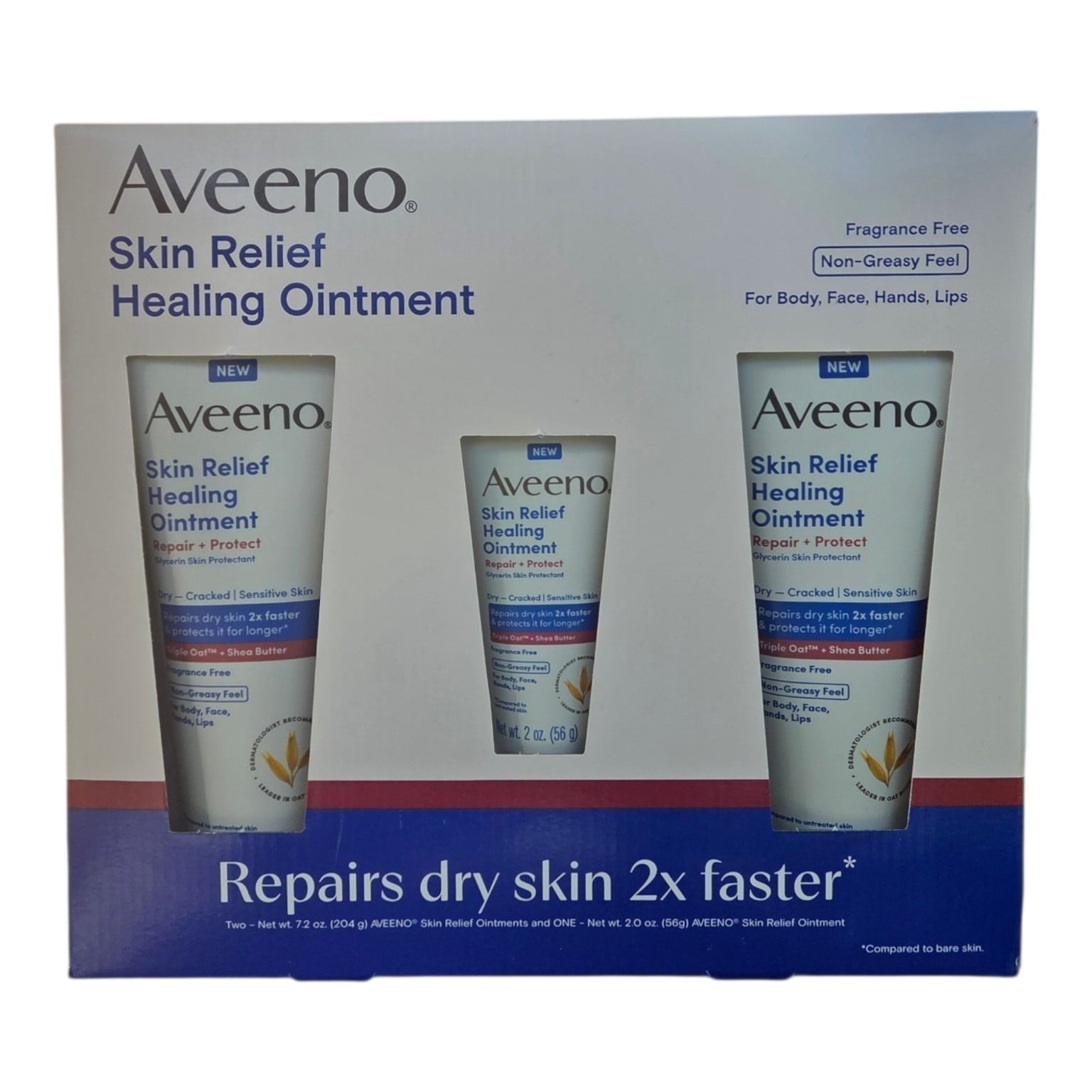Aveeno Skin Relief Healing Ointment Repair + Protect, Fragrance-Free, Dry & Cracked Skin Treatment, Multi-Pack (2 x 7.2 oz + 1 x 2 oz)