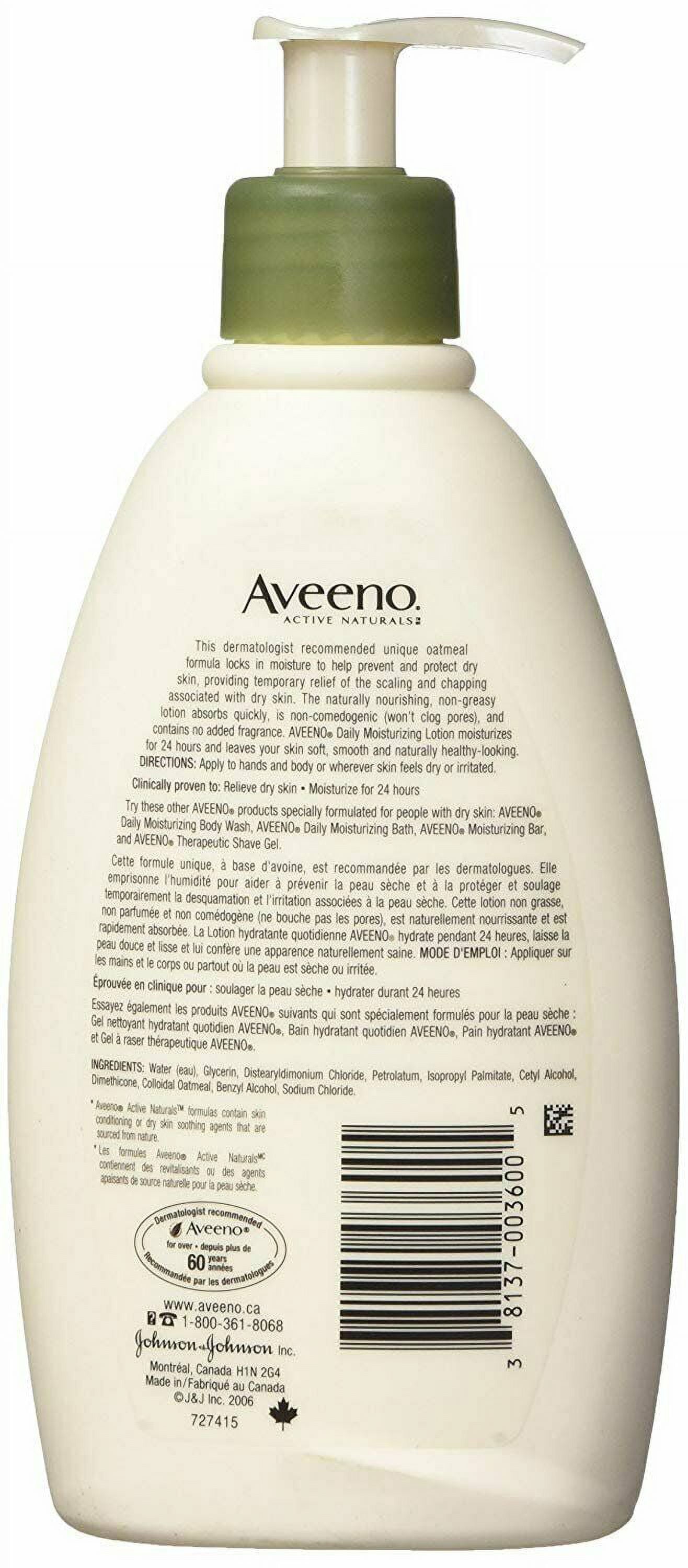 Aveeno Daily Moisturizing Lotion Nourish Dry Skin Soothing Oat 12 oz,2-Pack