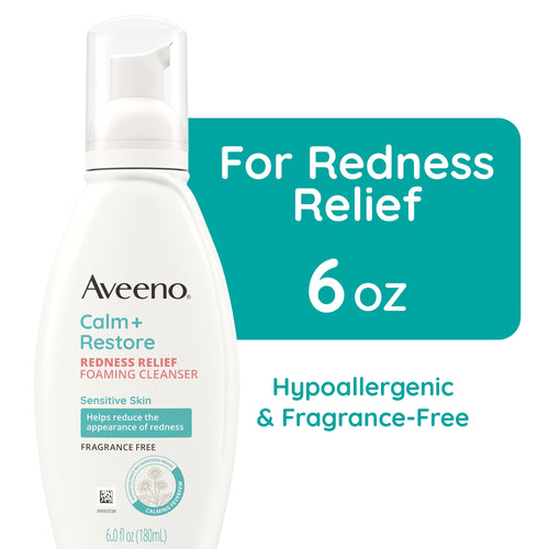 (3 pack) Aveeno Calm + Restore Redness Relief Face Wash, Foaming Facial Cleanser, 6 oz