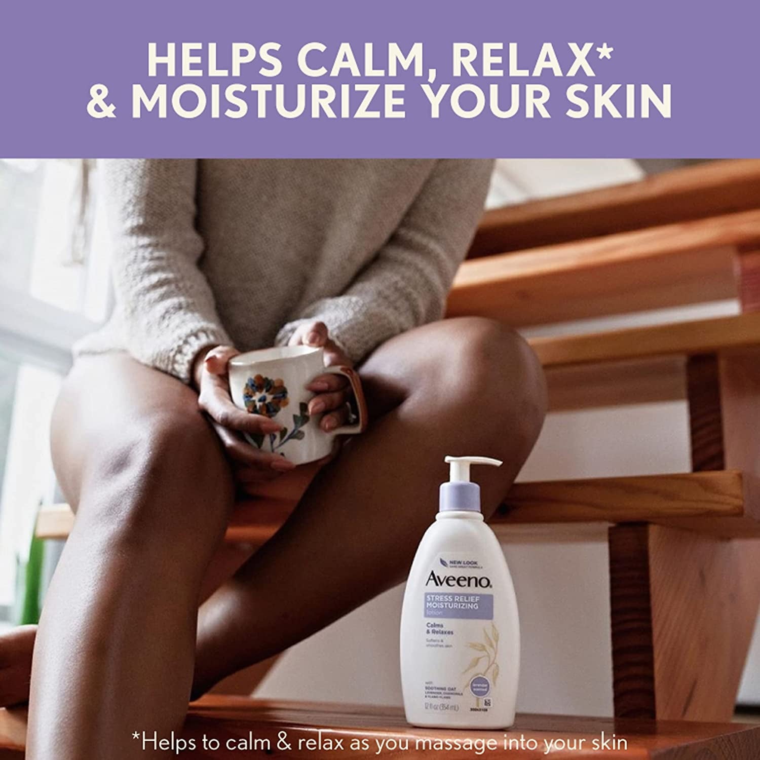 Aveeno Stress Relief Moisturizing Skin Lotion, Lavender Scent, 12oz, 4-Pack