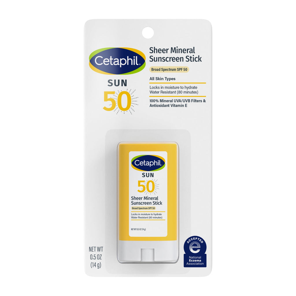 Cetaphil Sheer Mineral Face Sunscreen Stick, SPF 50, Travel Size, 0.5 oz