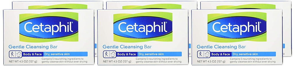 Cetaphil Gentle Cleansing Bar for Dry/Sensitive Skin 4.50 oz (Pack of 6)
