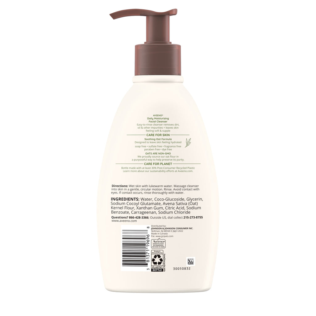 Aveeno Daily Moisturizing Facial Cleanser for Dry Skin, Soothing Oat Face Wash, 12 oz