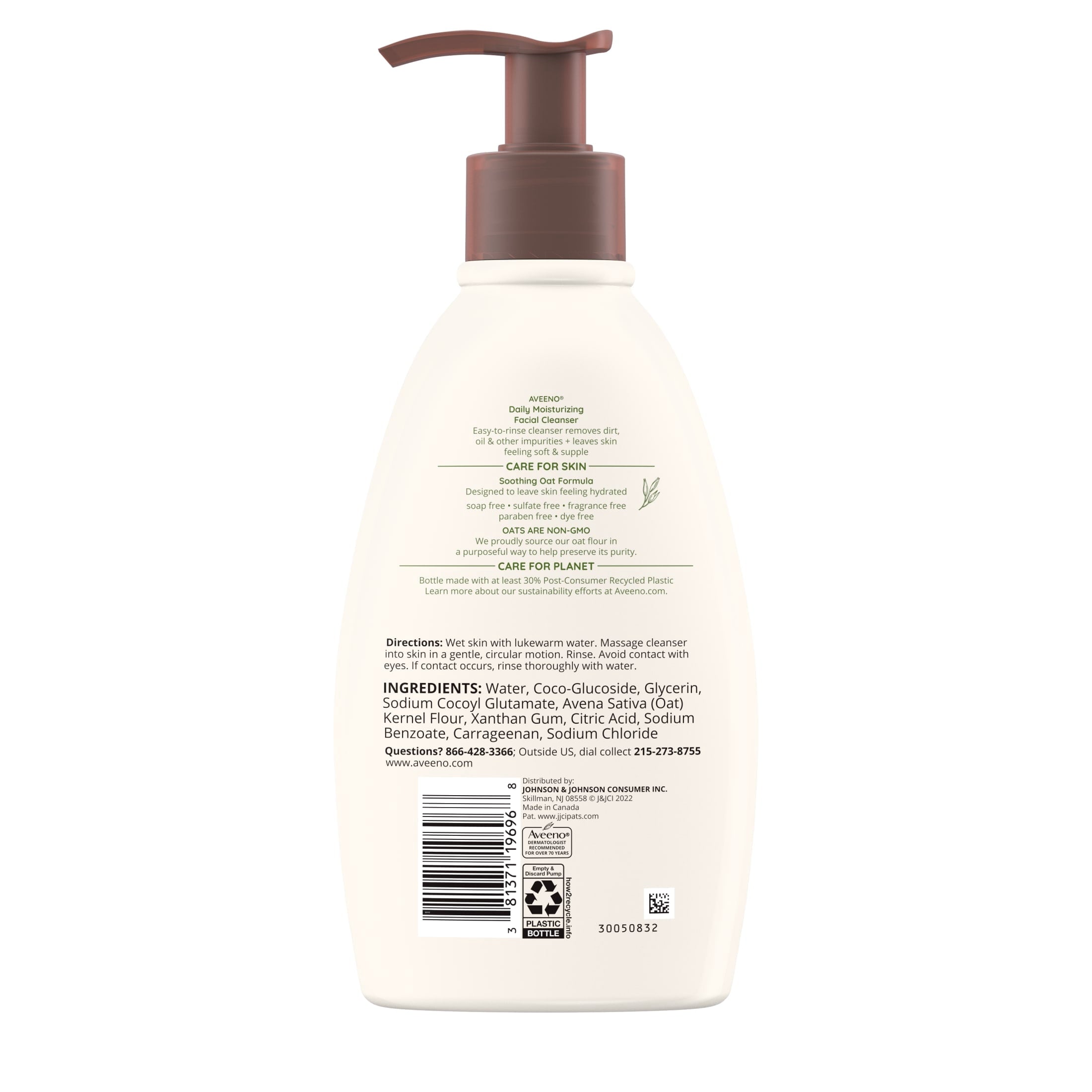 Aveeno Daily Moisturizing Facial Cleanser for Dry Skin, Soothing Oat Face Wash, 12 oz