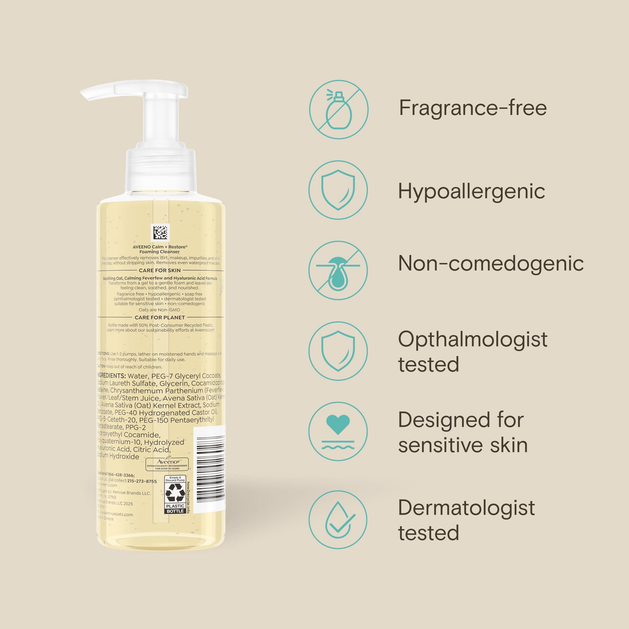Aveeno Calm + Restore Gentle Foaming Facial Cleanser, 7.8 fl oz