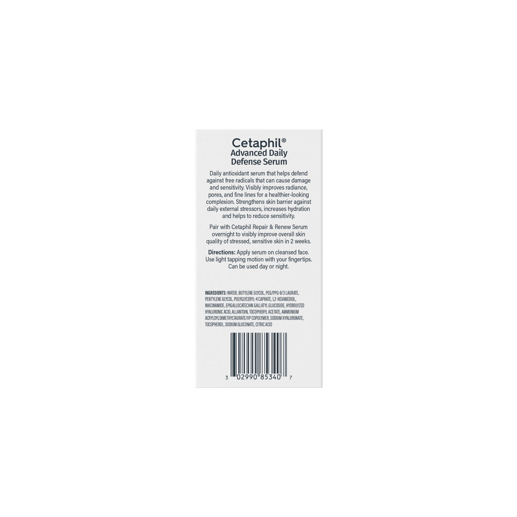 CETAPHIL Advanced Defense AM Face Serum for Stressed Sensitive Skin, Hyaluronic Acid and Niacinamide, 1 fl oz