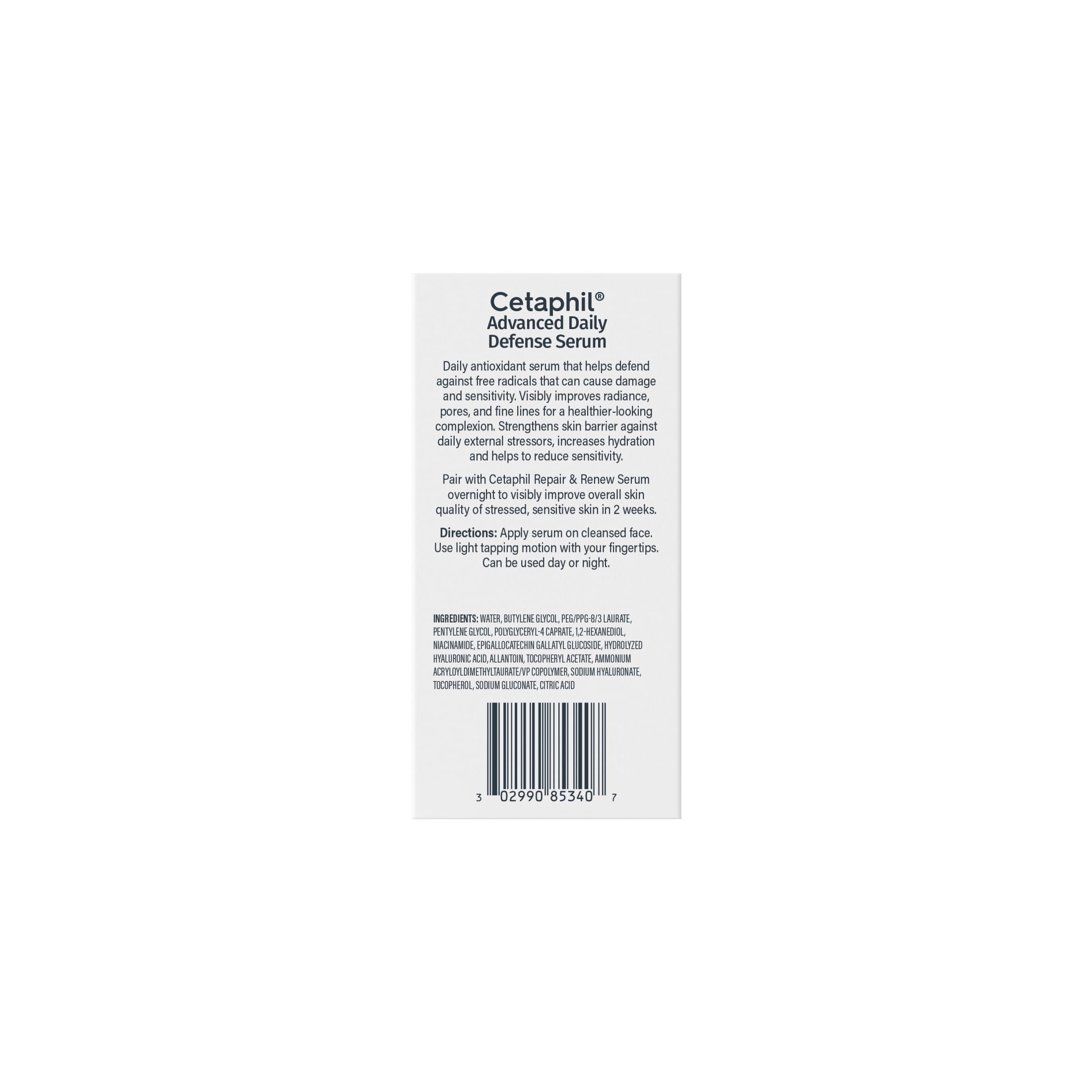 CETAPHIL Advanced Defense AM Face Serum for Stressed Sensitive Skin, Hyaluronic Acid and Niacinamide, 1 fl oz