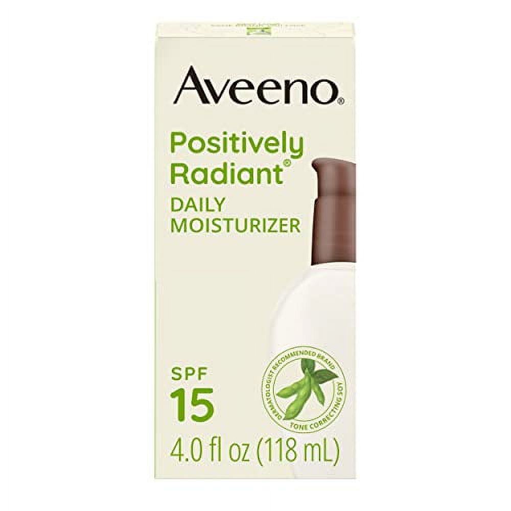 Aveeno Positively Radiant Daily Facial Moisturizer with Broad Spectrum SPF 15 Sunscreen & Soy, Improves the Look of Skin Tone & Texture, Hypoallergenic, Oil-Free, Non-Comedogenic, 4 fl. Oz