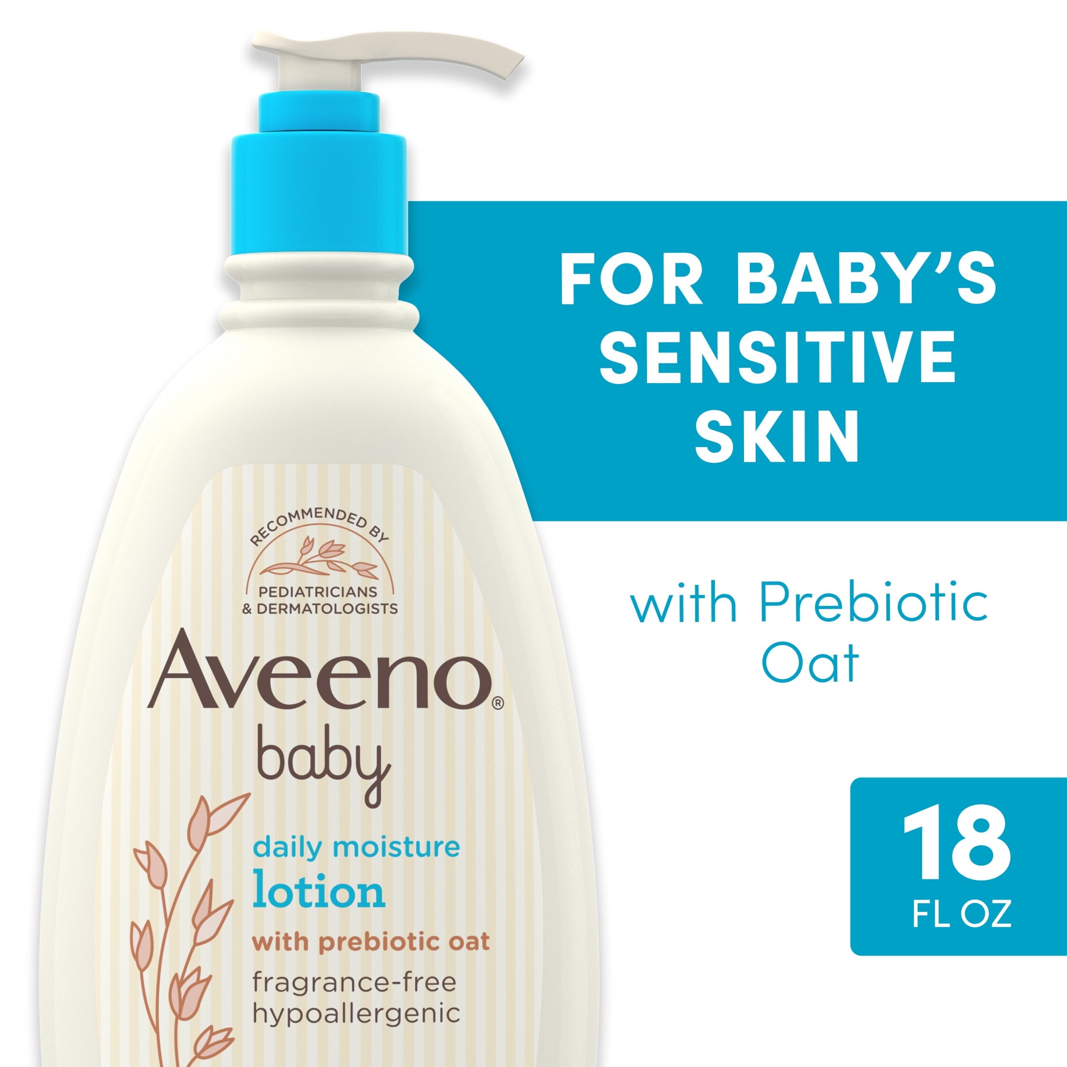 Aveeno Baby Daily Moisture Body Lotion, Sensitive Skin, Prebiotic Oatmeal, 18 fl. oz