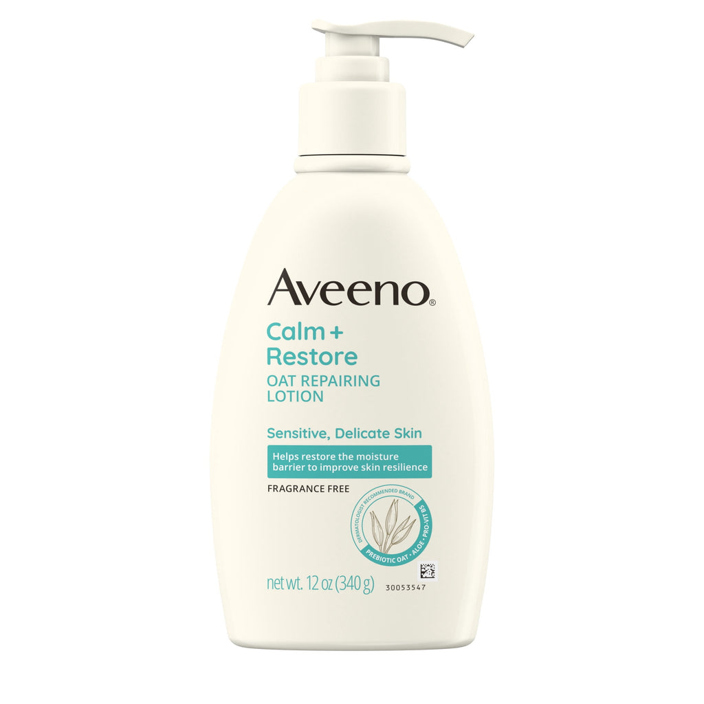 Aveeno Calm + Restore Fragrance Free Sensitive Skin Body Lotion, 12 oz