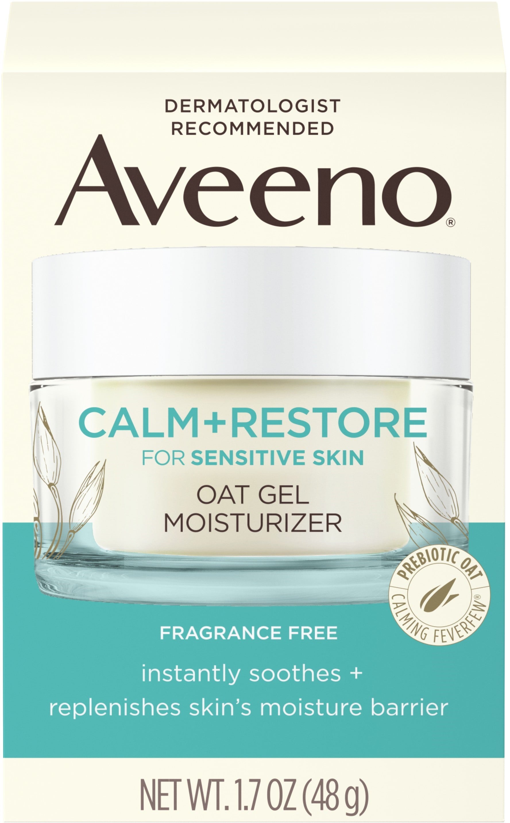 Aveeno Calm + Restore Oat Gel Facial Moisturizer for Sensitive Skin, Lightweight Gel Cream Face Moisturizer, 1.7 oz 1 ea (Pack of 2)