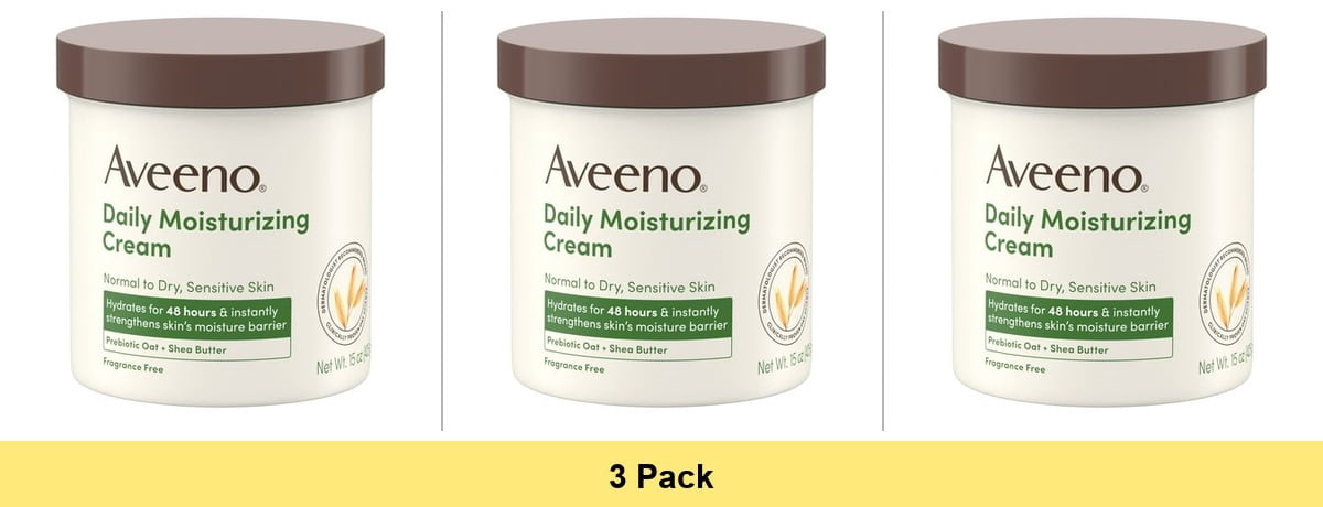 Aveeno Daily Moisturizing Body Cream Lotion for Normal, Dry, Sensitive Skin, 15 oz - 3 Pack