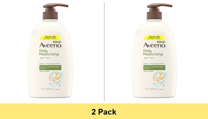 Aveeno Daily Moisturizing Body Wash for Dry Skin with Soothing Oat, Soap-Free & Dye-Free, 33 Fl Oz - 2 Pack