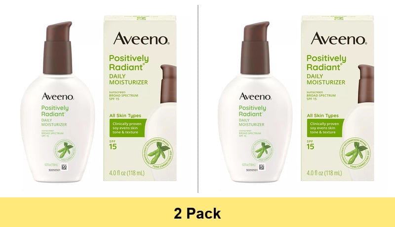 Aveeno Positively Radiant Daily Face Moisturizer Lotion with SPF 15, 4 oz - 2 Pack