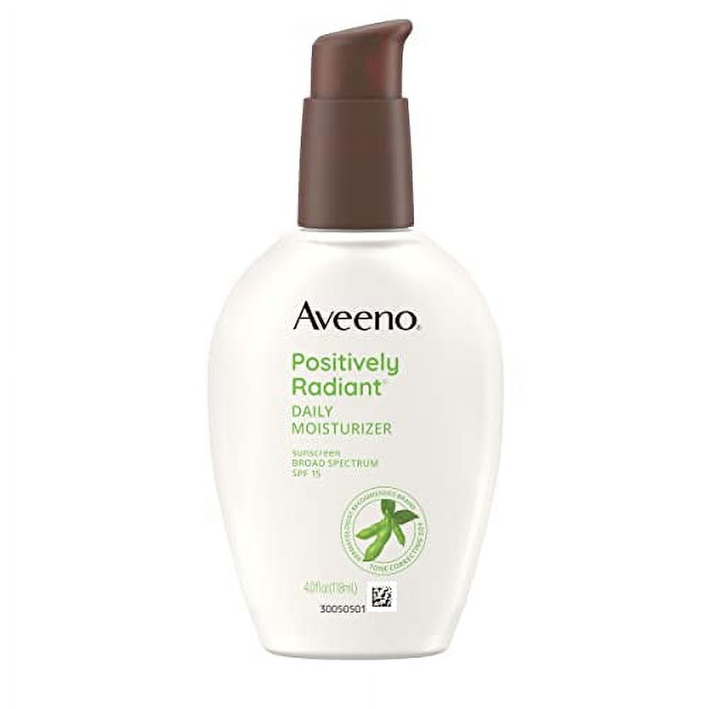 Aveeno Positively Radiant Daily Facial Moisturizer with Broad Spectrum SPF 15 Sunscreen & Soy, Improves the Look of Skin Tone & Texture, Hypoallergenic, Oil-Free, Non-Comedogenic, 4 fl. Oz