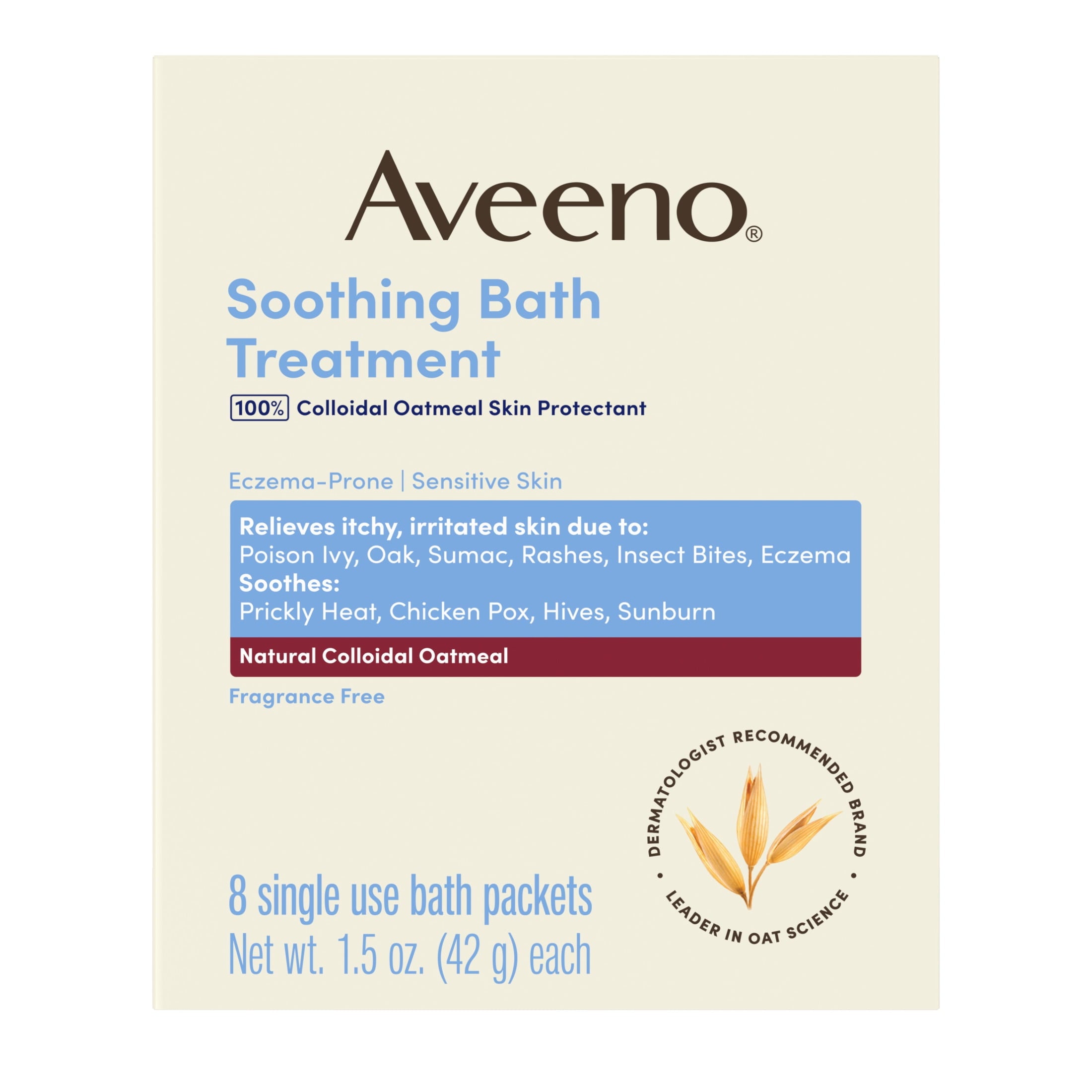 Aveeno Soothing Bath Eczema Treatment, Fragrance Free, 8 Packets