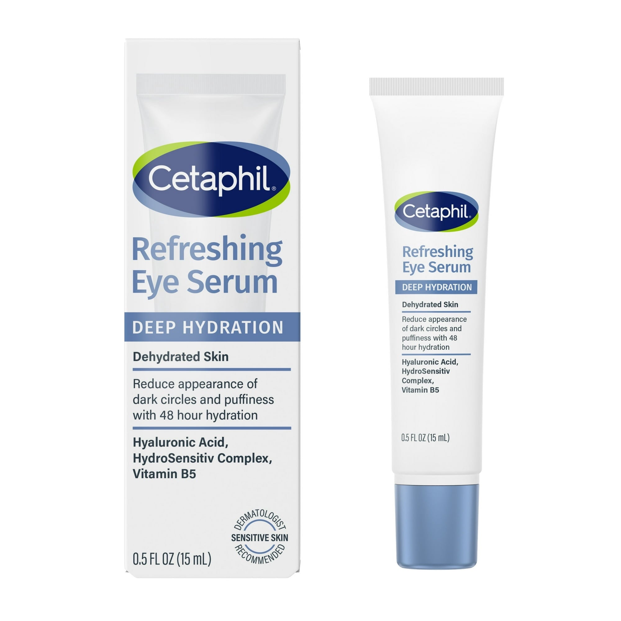 CETAPHIL Deep Hydration Refreshing Eye Serum | 0.5 fl oz | 48Hr Hydrating Under Eye Cream to Reduce the Appearance of Dark Circles | With Hyaluronic Acid, Vitamin E & B5 (Packaging May Vary)