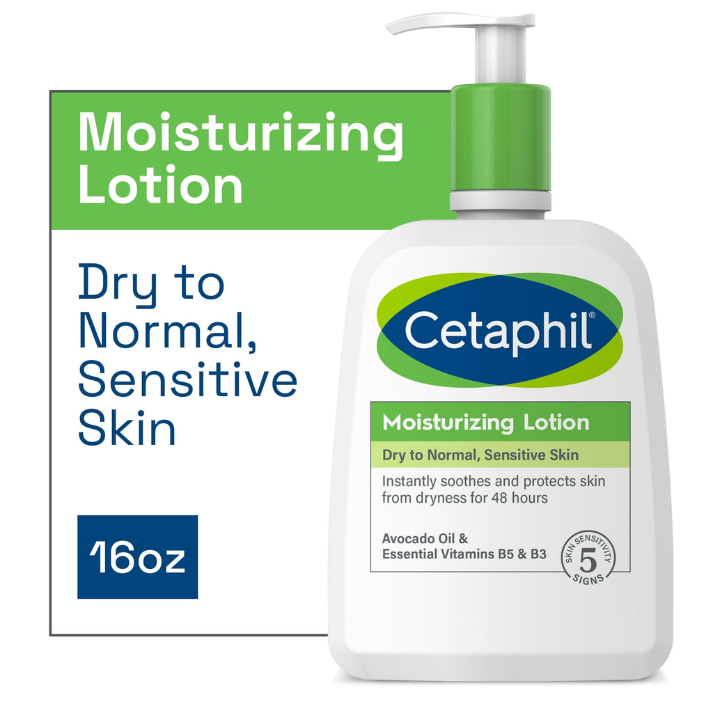 Cetaphil Moisturizing Lotion for All Skin Types, Hydrating Face and Body Lotion for Sensitive Skin, Fragrance Free Daily Moisturizer, 16 fl oz Bottle