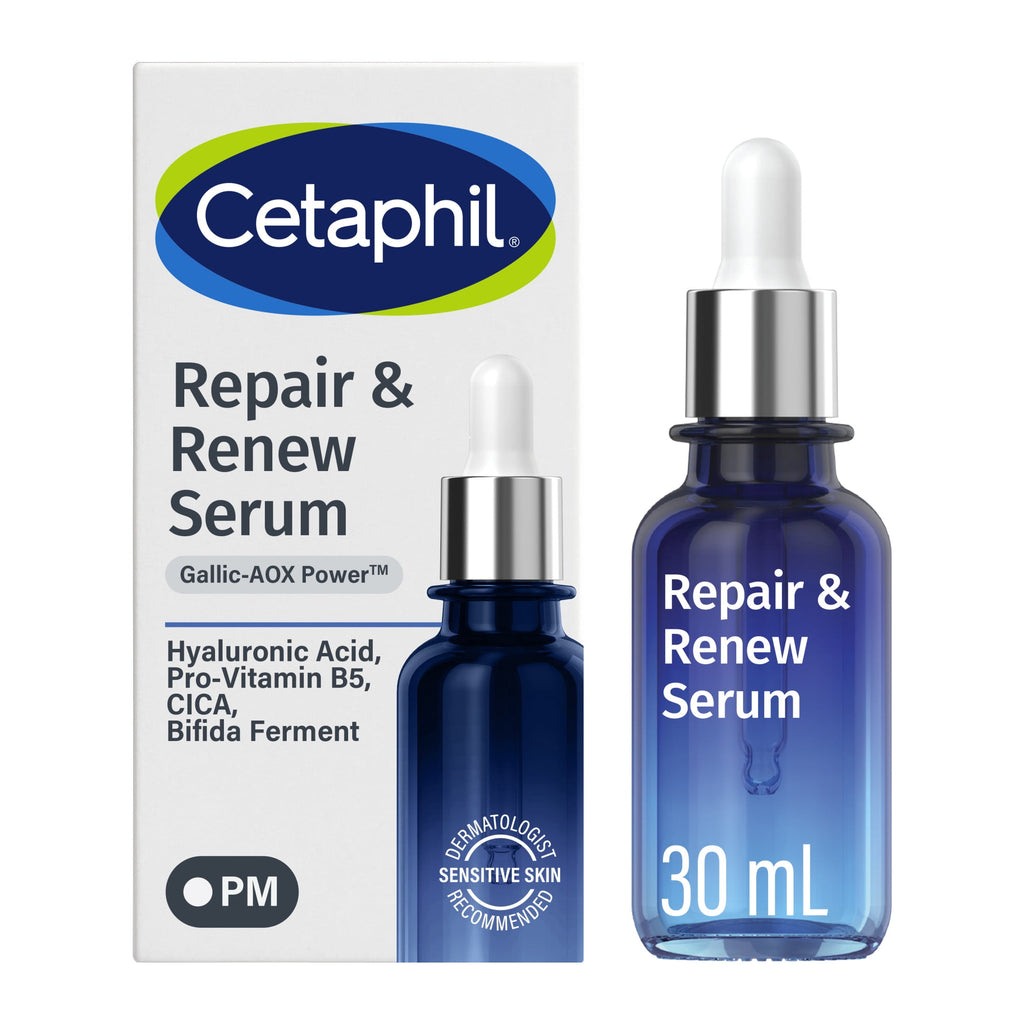 CETAPHIL Repair & Renew PM Face Serum for Stressed Sensitive Skin, Hyaluronic Acid and Powerful Anxtioxidants, 1 fl oz