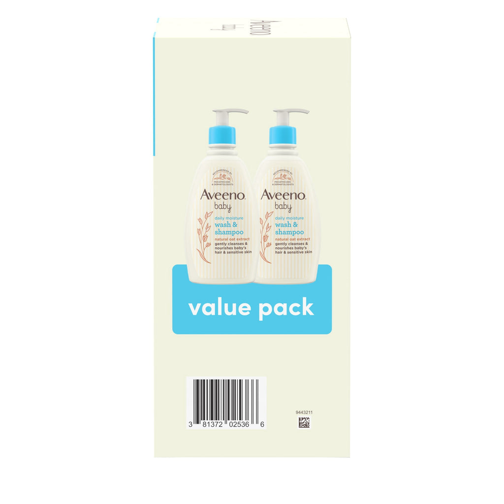 Aveeno Baby Daily Moisture Wash & Shampoo, Oat Extract, 2 x 12 fl. oz
