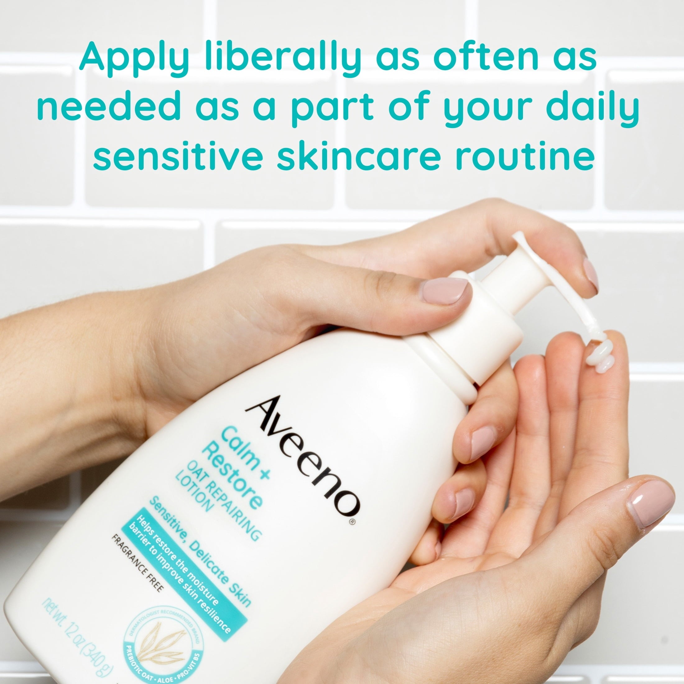 Aveeno Calm + Restore Fragrance Free Sensitive Skin Body Lotion, 12 oz