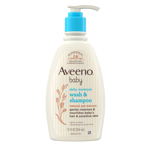 (2 pack) Aveeno Baby Daily Moisture Body Wash & Shampoo, 12 Fl oz