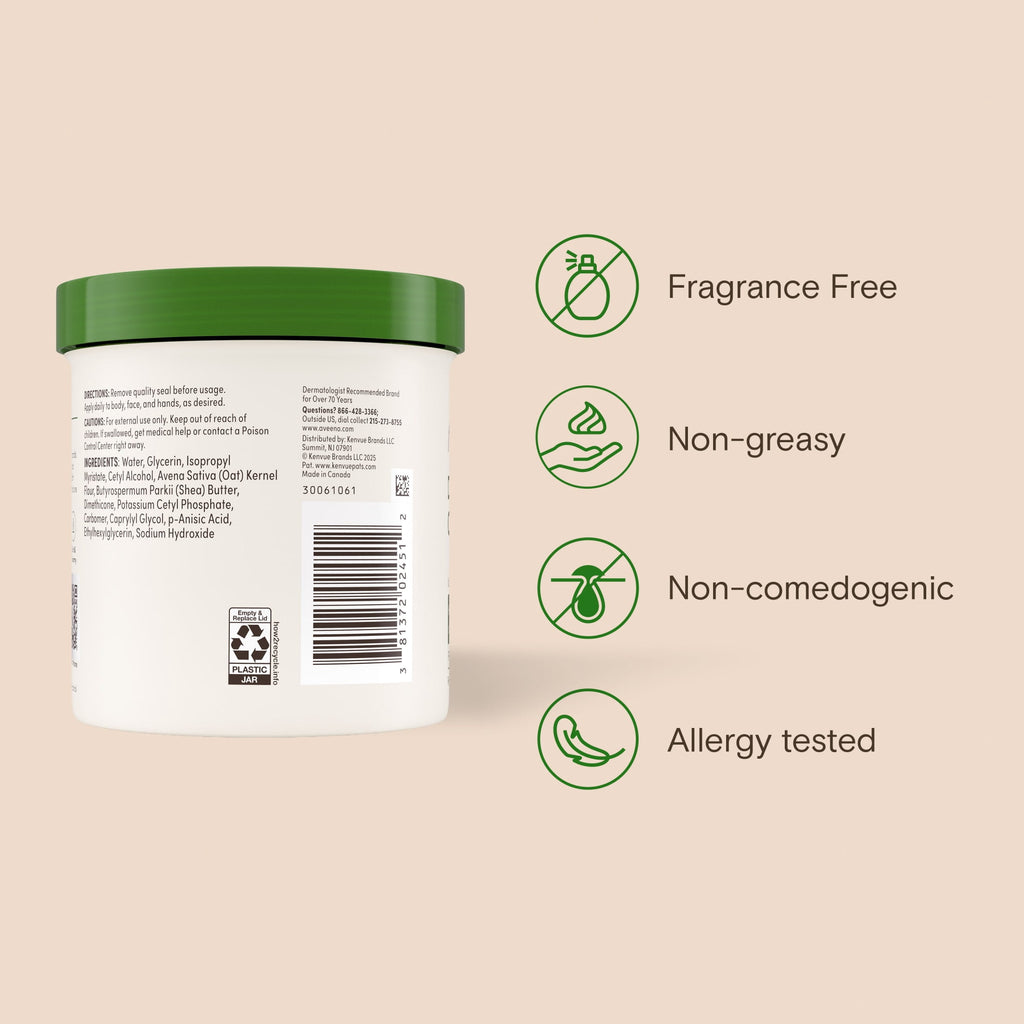 Aveeno Daily Moisturizing Body and Face Cream, Fragrance Free, 15 oz