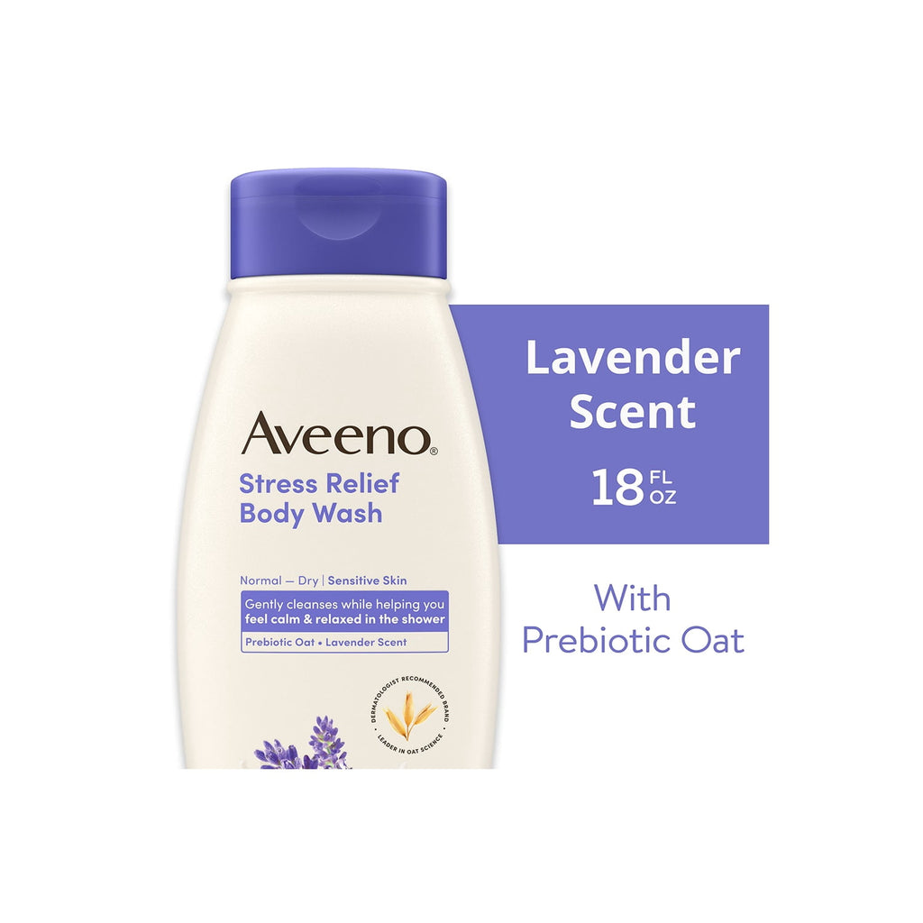 Aveeno Stress Relief Body Wash with Prebiotic Oat, Calming Lavender Scent, 18 fl oz