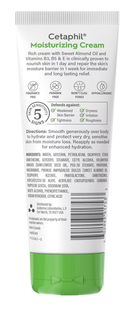 Cetaphil Moisturizing Cream 3oz Tube Very Dry/Sensitive (Pack of 3)
