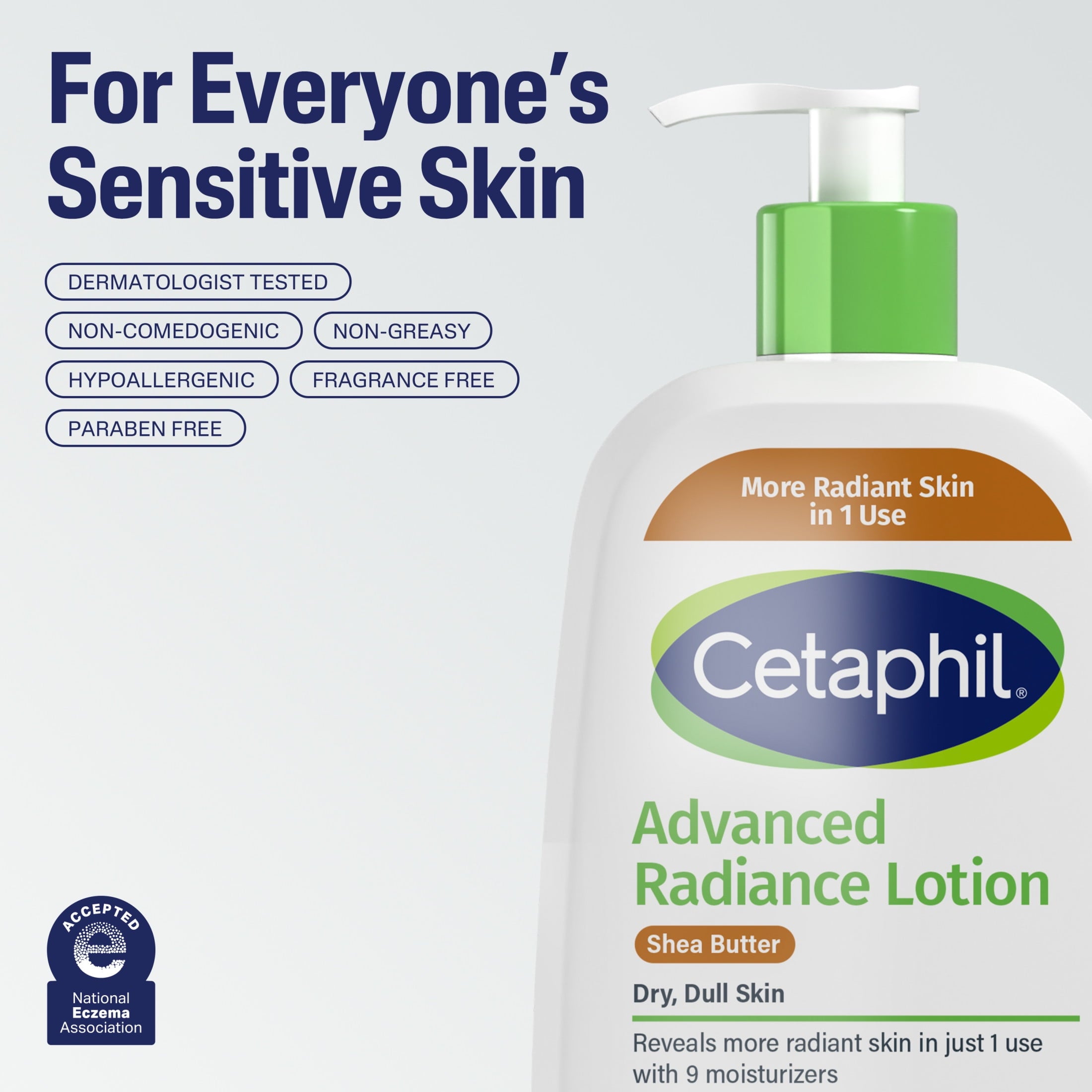 Cetaphil Advanced Radiance Lotion with Shea Butter for Sensitive Skin, Fragrance Free, 8 oz