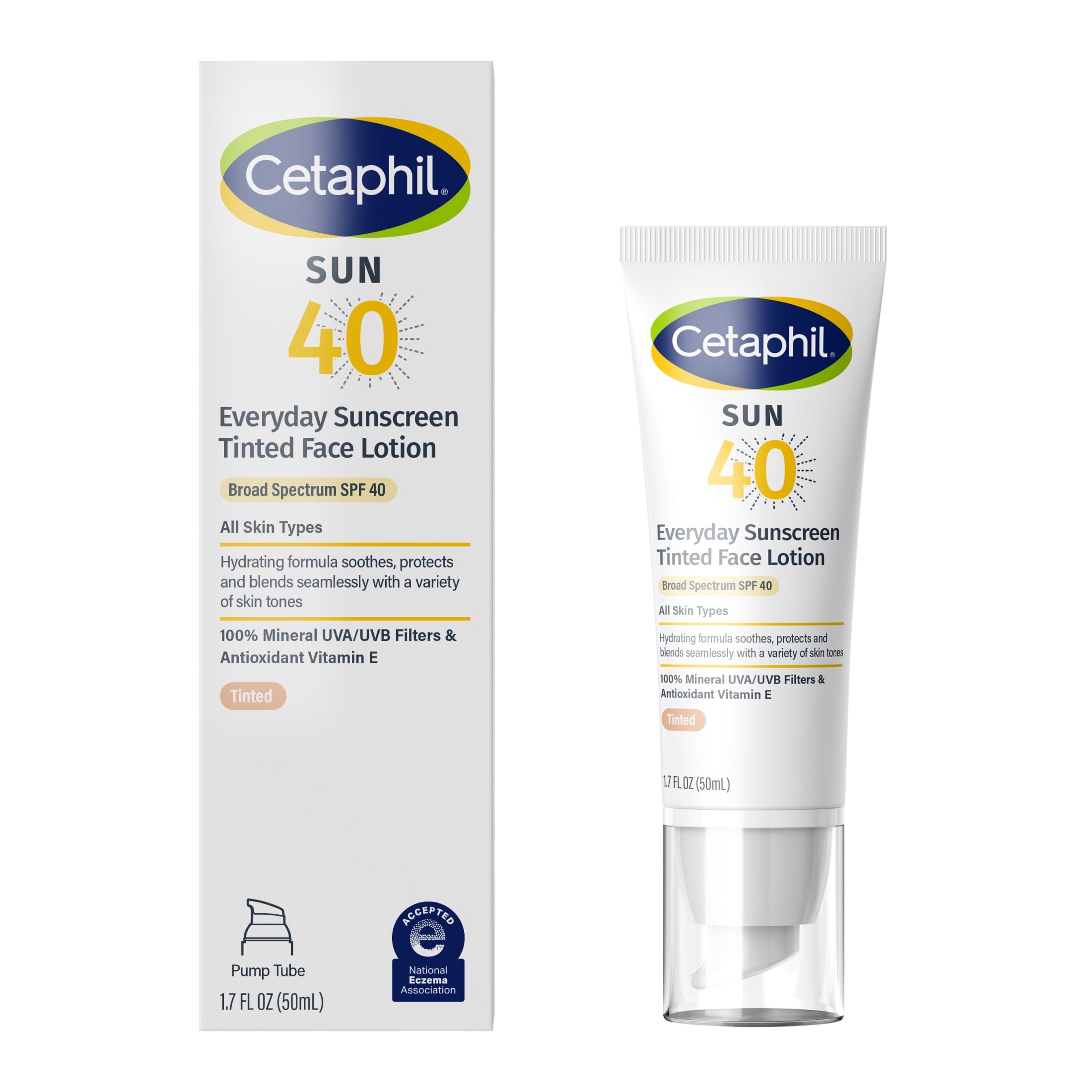 Cetaphil Sunscreen Tinted 100% Mineral Broad-Spectrum Face Lotion SPF 40, Titanium Dioxide and Zinc Oxide, Travel Size, 1.7 fl oz