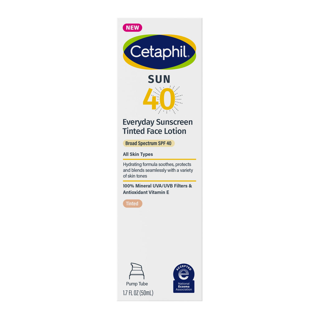 Cetaphil Sunscreen Tinted 100% Mineral Broad-Spectrum Face Lotion SPF 40, Titanium Dioxide and Zinc Oxide, Travel Size, 1.7 fl oz