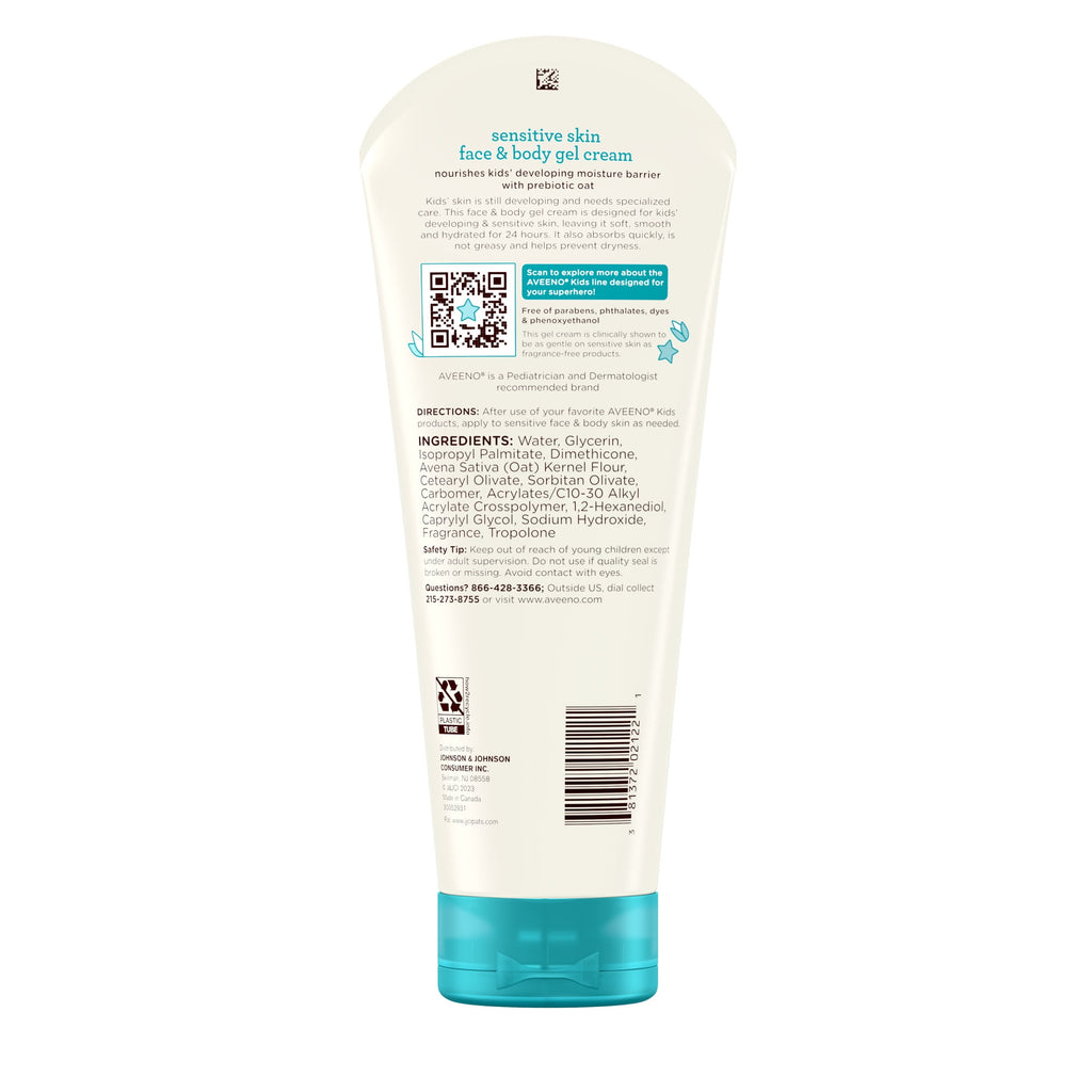 Aveeno Kids Face and Body Gel Cream Lotion for Sensitive Skin, 8 oz