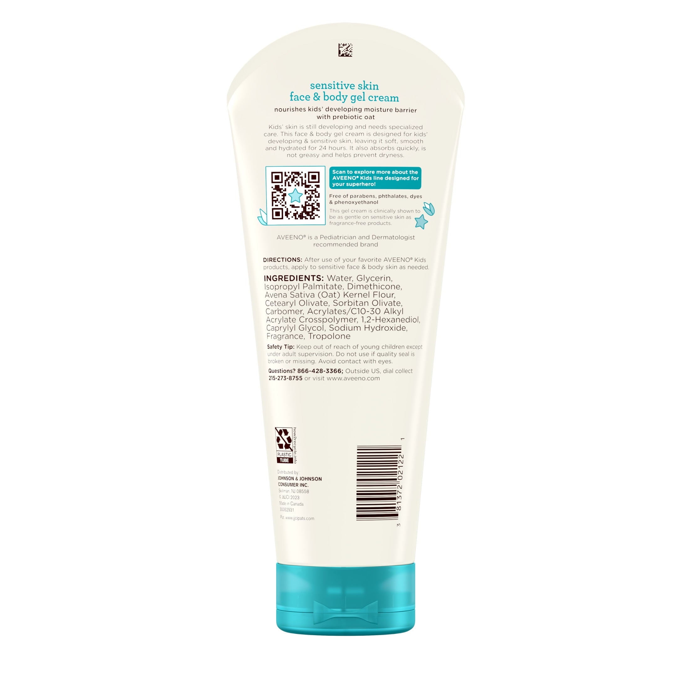 Aveeno Kids Face and Body Gel Cream Lotion for Sensitive Skin, 8 oz