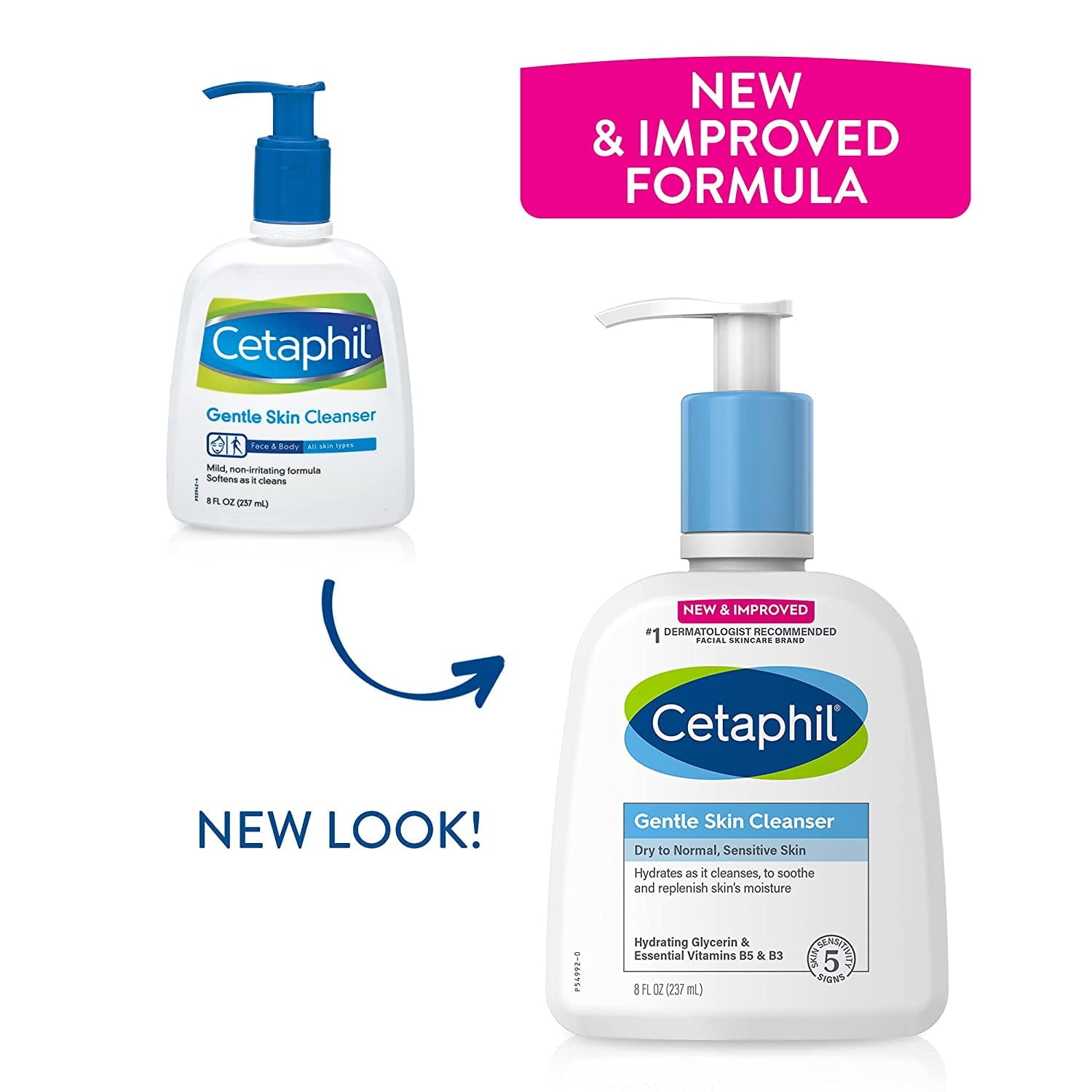 Face Wash by CETAPHIL, Hydrating Gentle Skin Cleanser for Dry to Normal Sensitive Skin, NEW 8 oz 3 Pack, Fragrance Free, Soap Free and Non-Foaming