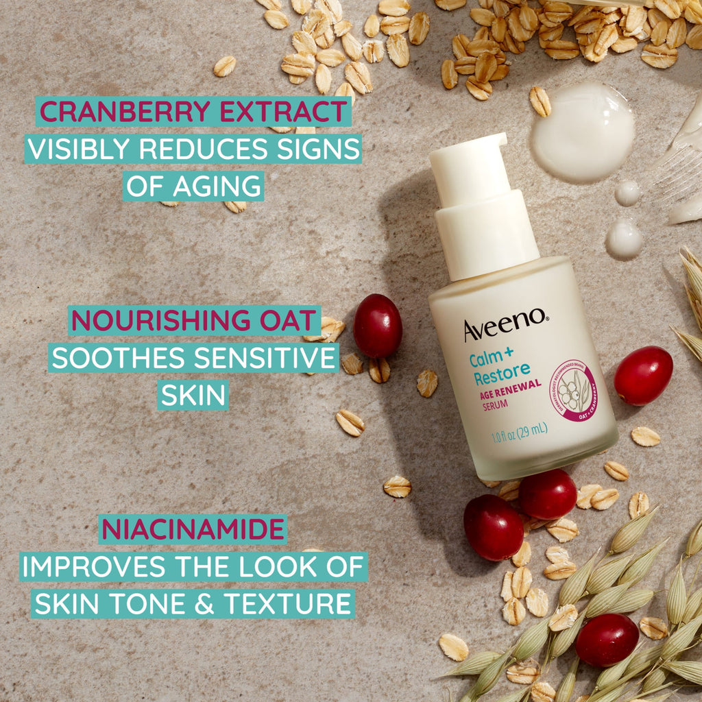 Aveeno Calm + Restore Age Renewal Anti Aging Face Serum, 1.0 fl. oz