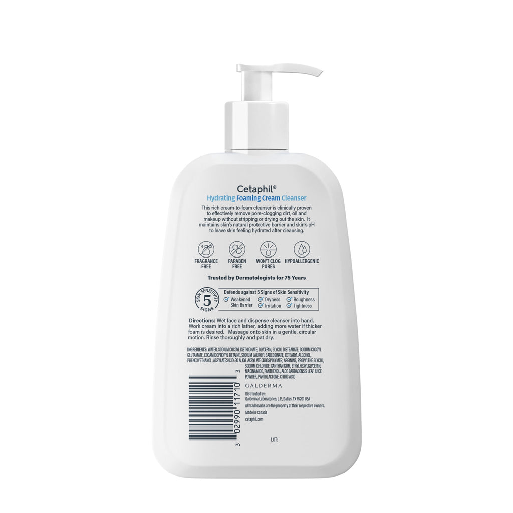 Cetaphil Hydrating Foaming Cream Cleanser for Dry to Normal, Sensitive Skin Face Wash, 16 fl oz