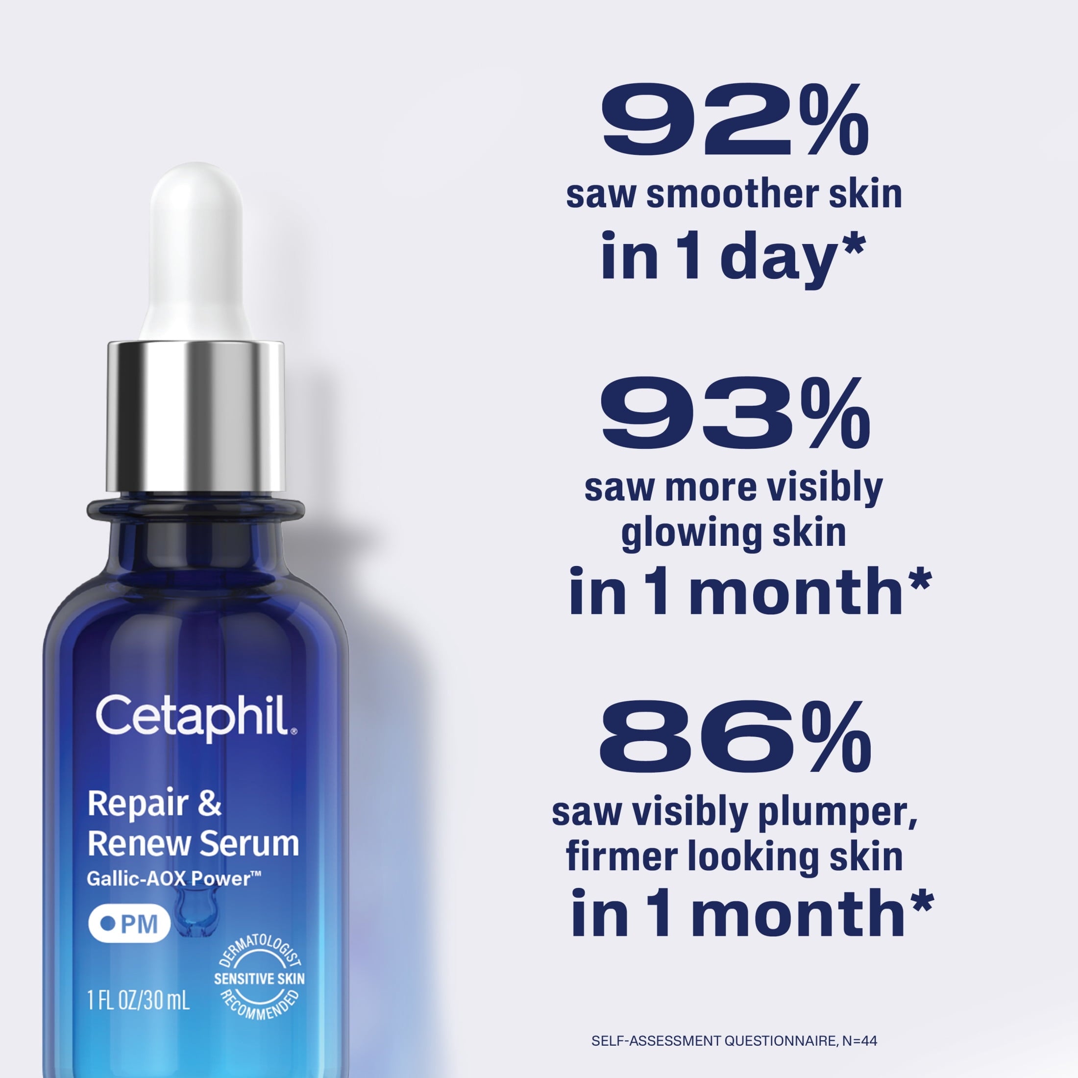 CETAPHIL Repair & Renew PM Face Serum for Stressed Sensitive Skin, Hyaluronic Acid and Powerful Anxtioxidants, 1 fl oz