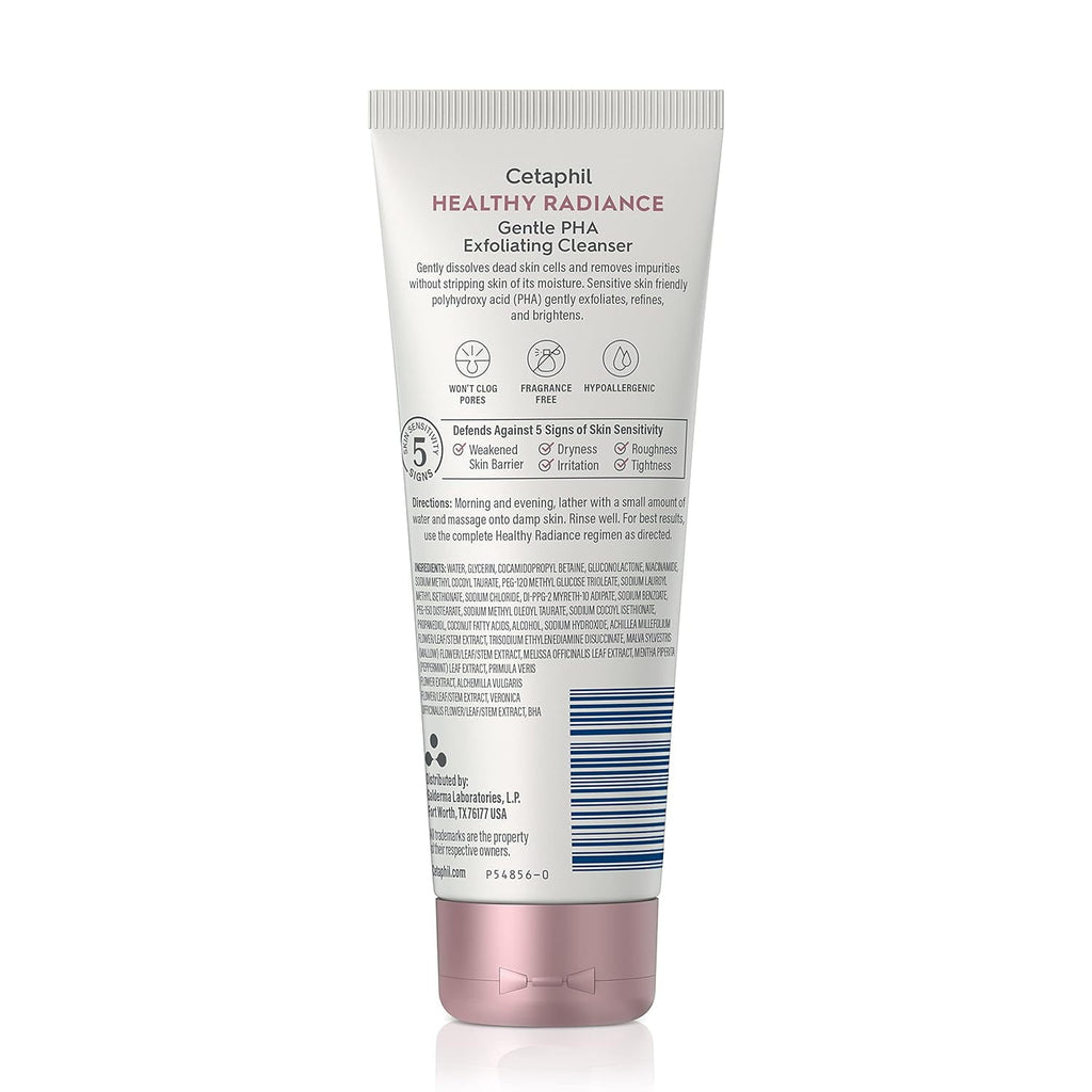 Cetaphil Face Wash, Healthy Radiance Gentle Exfoliating Cleanser, Visibly Reduces Look of Dark Spots and Hyperpigmentation, Designed for Sensitive Skin, Hypoallergenic, Fragrance Free, 4.2oz